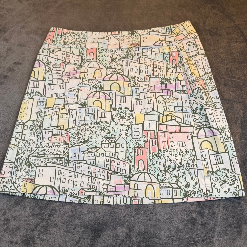 Kim Rogers Cityscape Print Skort Womens Size 12 Multicolor Stretch Mini Skirt